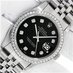 Rolex Mens Stainless Steel Black Diamond 36MM Datejust Wristwatch