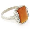 Image 4 : Antique 10K White Gold Carnelian Solitaire Ring w/ .22 ctw Round Diamond Accents