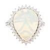 Image 2 : 9.12 ctw Cabochon Pear Crystal Opal And Round Brilliant Cut Diamond Ring - 14KT