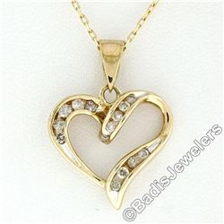 10kt Yellow Gold 0.26 ctw Channel Set Round Diamond Open Heart Pendant Necklace