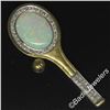 Image 2 : Vintage 18kt Yellow and White Gold Oval Opal and Diamond Tennis Racket Brooch or