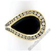 Image 1 : 18kt Yellow Gold Pear Cabochon Black Onyx and Channel Set Diamond Ring