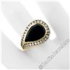 Image 3 : 18kt Yellow Gold Pear Cabochon Black Onyx and Channel Set Diamond Ring