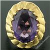 Image 4 : Vintage 14kt Yellow Gold Oval Synthetic Alexandrite Ring w/ Textured Halo