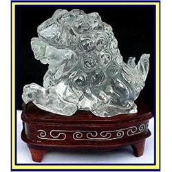 ROCK CRYSTAL CARVED FOO DOG & FITTED STAND #1333079
