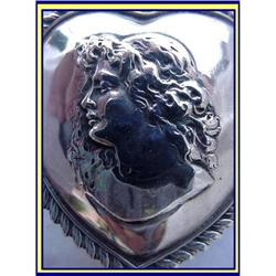 ART NOUVEAU SILVER HEART SHAPED BOX BEAUTY LADY#1333081