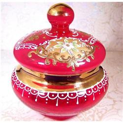 Cranberry ruby glass enamel & gold candy #1349727