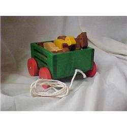Handmade Wooden Farm Animal Set With Wagon #1349906