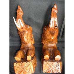 A PAIR OF ORNATE SACRED ELEPHANT WOOD CARVINGS #1350323