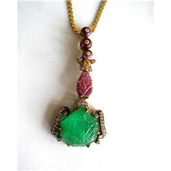 OLD CARVED EMERALD NECKLACE w. #1366966