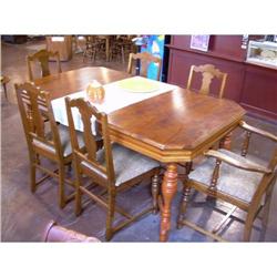 1930's Art Deco Walnut Table &  6 Chairs #1419703