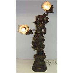 French Nouveau Statue Lamp Girl Sculpture old #1420378