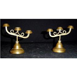 Antique Pair of Mini Brass English Candelabras #1420407