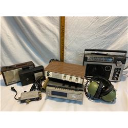 lot or Radios, amp, headphones