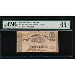 10 Cent 1863 Raleigh NC Obsolete Note PMG 63EPQ