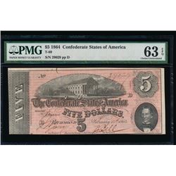 1864 $5 Fancy Serial Confederate States of America Note PMG 63EPQ