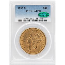 1868-S $20 Liberty Head Double Eagle Gold Coin PCGS AU58 CAC