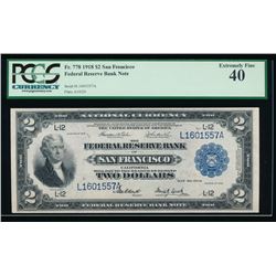 1918 $2 San Francisco Federal Reserve Bank Note PCGS 40