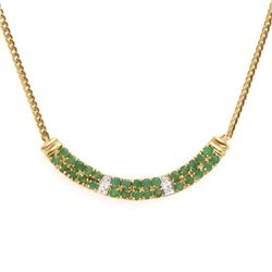 Plated 18KT Yellow Gold 2.01ctw Emerald and Diamond Pendant with Chain