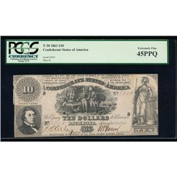 1861 $10 Confederate States of America Note PCGS 45PPQ