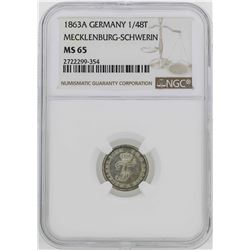 1863-A Germany Friedrich Franz II 1/48 Thaler Coin NGC MS65