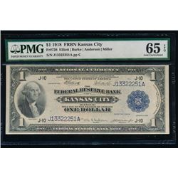 1918 $1 Kansas City Federal Reserve Bank Note PMG 65EPQ