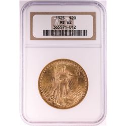 1925 $20 St. Gaudens Double Eagle Gold Coin NGC MS62