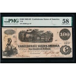 1862-63 $100 T-40 Confederate States of America PMG 58