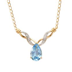 Plated 18KT Yellow Gold 4.75ctw Blue Topaz and Diamond Pendant with Chain