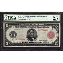 1914 $5 Red Seal Cleveland Federal Reserve Note PMG 25