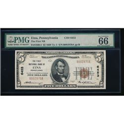 1929 $5 Pennsylvania National Bank Note PMG 66EPQ