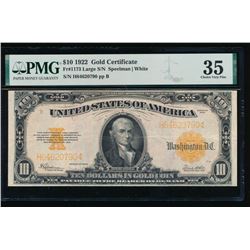 1922 $10 Gold Certificate PMG 35