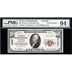 1929 $10 Tyrone PA National Bank Note PMG 64EPQ