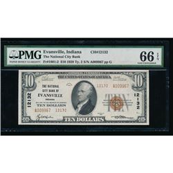 1929 $10 Evansville National Bank Note PMG 66EPQ