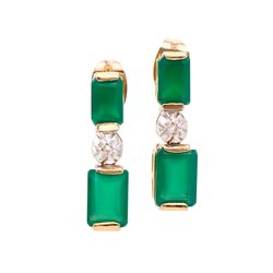 Plated 18KT Yellow Gold 2.50ctw Green Agate and Diamond Earrings