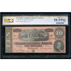 1864 $10 T-68 Confederate States of America PCGS 58PPQ