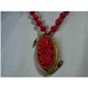 Image 1 : Czech Snake Gold Frame Red Glass Flower & Beads#1333141