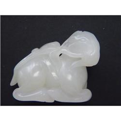 Chinese carved White jade RU YI & Ram #1333899