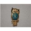 Image 1 : Estate 14K YG Ruby Seed Pearl Turquoise Owl Pin#1350886