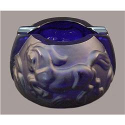 Czech Bohemian COBALT BLUE Horses Ashtray #1367702