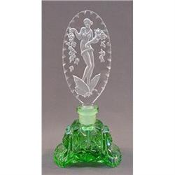 Czech Bohemian GREEN Intaglio Perfume Bottle #1367709