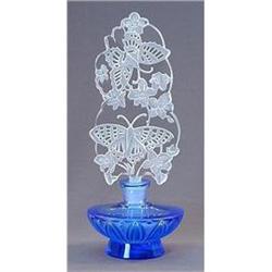 Czech Bohemian BLUE Butterfly Perfume Bottle  #1367720