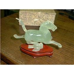 Carved Jade Horse on Wooden Base Original Box  #1367733