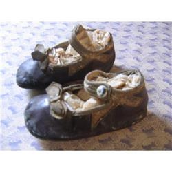 Victorian 2-Tone Leather Baby Shoes, Bows & #1367992