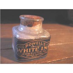 RARE Powell's WHITE Ink Bottle, cork & label #1367996