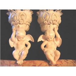 Pair Bisque Cherub Wall Pockets, VIntage #1367997