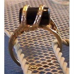 Black Onyx Wrapped in Textural Gold Ring #1368032
