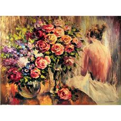 Leonid Afremov Oil Painting, Flowers, Girl #1368052