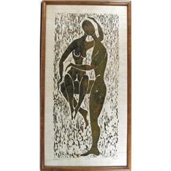 Evan Loen Signed Woodcut Print, 1966  Embrace  #1368074