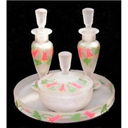 NMV Hand Painted Satin Glass Perfume Bottle Set#1368130